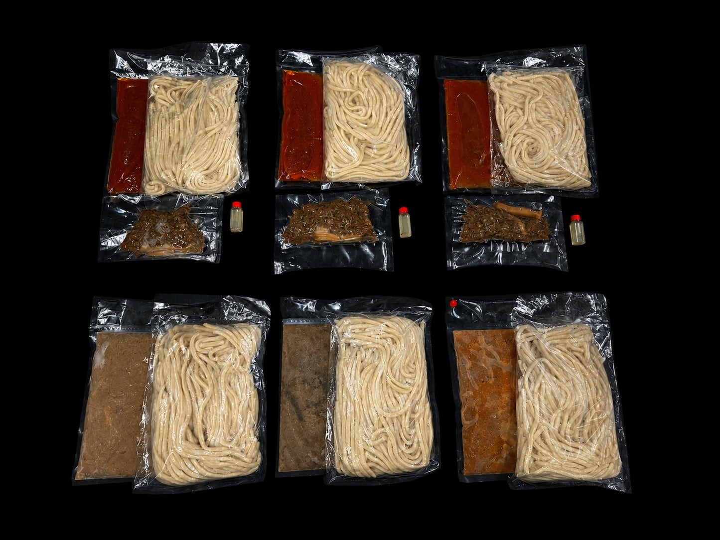 【期間限定】濃厚つけ麺・白（海老）黒（カツオ）赤（旨辛）各1食セット ＋汁なし担々麺３食セット